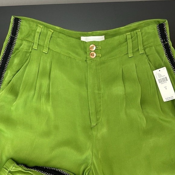 Anthropologie Deandra Green Tuxedo Satin Joggers 4 Ankle Zip Viscose High Rise - Picture 5 of 16